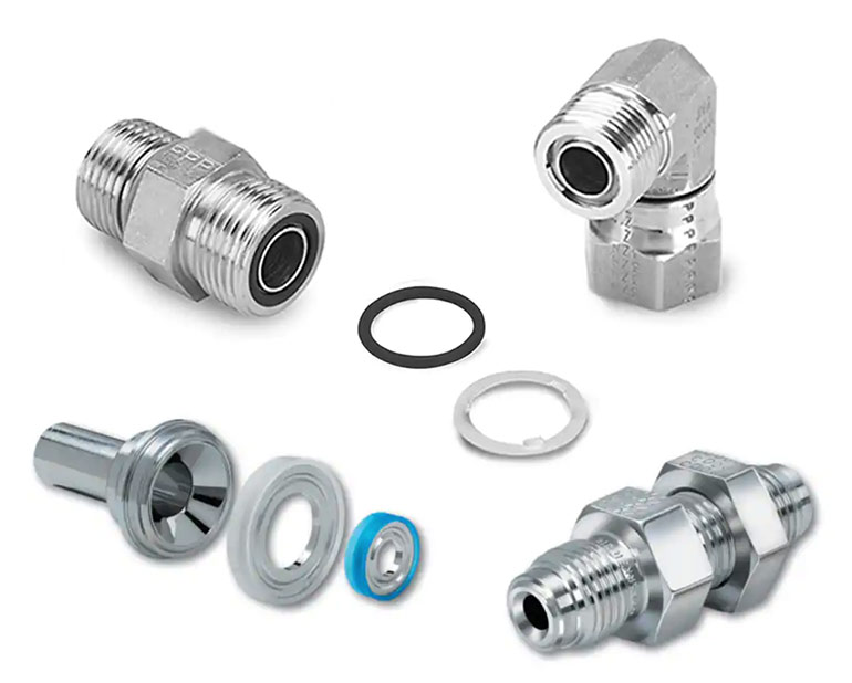 Parker's face seal fittings provide a reliable leak-free performance in high-pressure and high-vibration for fluid and gas handling applications. The face seal product offering includes both soft O-ring face seal and metal seal series to meet many different application, chemical and temperature needs.