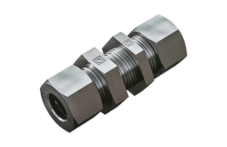 Bulkhead fittings, either straight or with a 90 degree elbow is a type of connector used in hydraulic systems to pass fluid through a barrier, such as a wall or partition. It is used to connect seamless hydraulic tubing to a machine, motor, piece of equipment or bulkhead. 