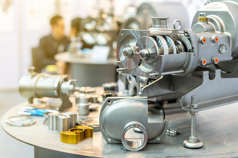 Close up cross section show detail inside of High technology and quality screw vacuum pump for industrial AdobeStock_250580631