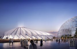 The UAE Pavilion at Expo 2020 has 28 carbon and glass-fiber movable wings as long as 65 m and weighing up to 18 tons. All are actuated and controlled by a sophisticated hydraulic system. | courtesy of Santiago Calatrava LLC