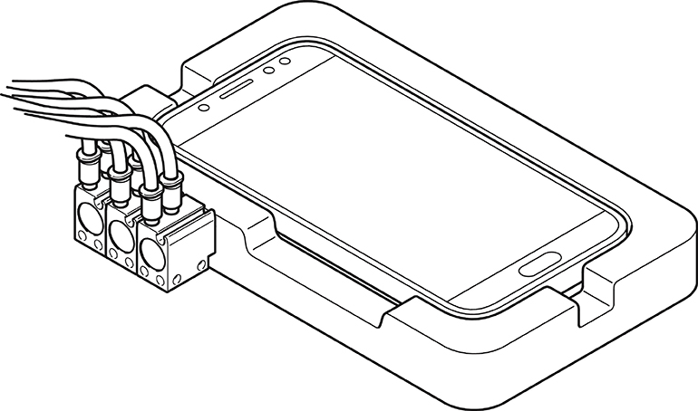 Here, Festo’s ADN-S cylinders are used for long-term testing of smart phones.