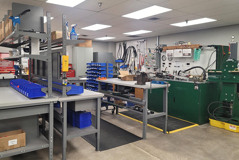 Holmbury's expanded space includes a modernized lab, featuring a hydraulic test stand, shadowgraph for collecting various dimensional data, and a burst pressure stand.