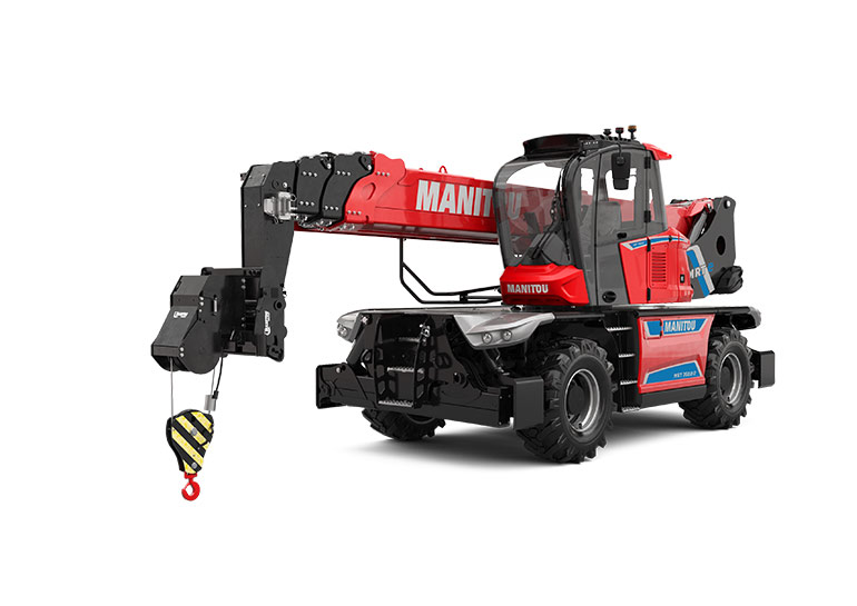 The Manitou hybrid-electric MRT 2660e rotative telehandler is equipped with an engine-driven generator that recharges batteries as needed and lets operators work for days off the grid. Image courtesy of Manitou Group