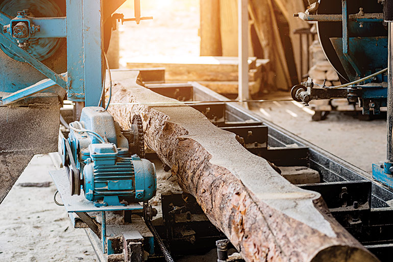 Hydraulic components such as pumps, valves, and cylinders must withstand heavy shock loads as logs and lumber pieces exert forces during cutting and trimming.