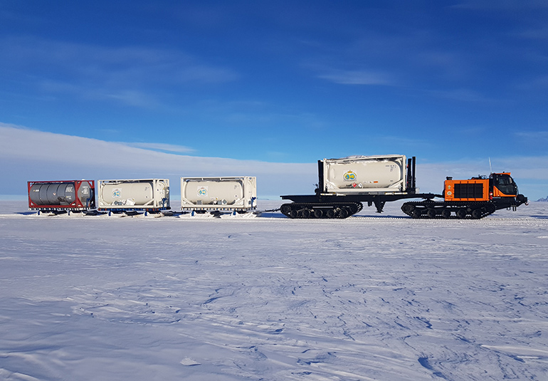 Prinoth’s Troll Panther vehicle carries vital supplies to remote Antarctic researchers. 