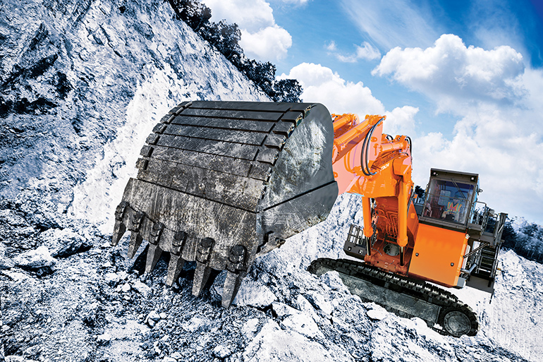 The new EX2000-7 mining excavator from Hitachi features electronic regulation of hydraulic pumps, high-efficiency regeneration, heavy-duty guards for hoses and accumulators, and contamination sensors on pumps and motors.