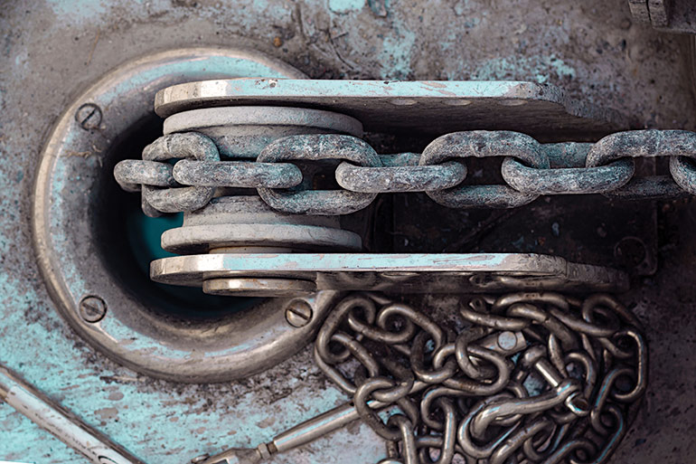 Figure 2. Anchor and winch systems are not only robust but also engineered to withstand huge tensile forces and shock loads. Anchor handling and towing winches are complex hydraulic machines capable of hundreds of tons of pulling force and many times higher braking force. Image courtesy Adobe Stock