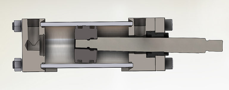 Example of side loading on a cylinder piston rod