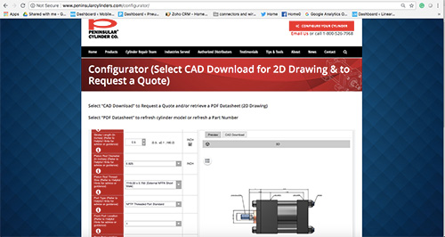 Peninsular hydraulic and pneumatic online cylinder configurator