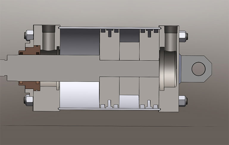 Hydraulic cylinder design using a stop tube for piston rod support