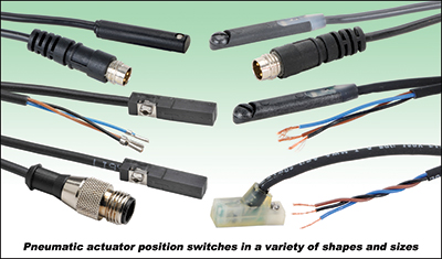 Pneumatic actuator position switches take many forms. They may fit into defined mounting locations or clamp onto the actuator exterior. Image courtesy of AutomationDIrect