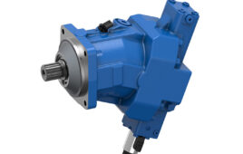 A36VM axial piston variable motor, which was developed specifically for hydrostatic drivetrains. It allows greater tractive force and speed for mobile machines. Image courtesy of Bosch Rexroth.