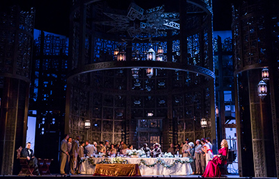 A scene from Mozart’s “Le Nozze di Figaro.” Although not all Met productions use the hydraulics of the custom hub design by Turner/TASCorp., this production utilized the data and power distribution capabilities of the hub.     | Courtesy of Chris Lee / Met Opera